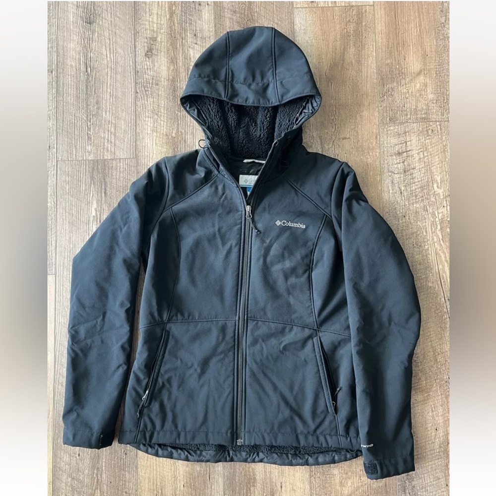 Columbia Omni-Wind Women's Medium Jacket Black Fleece Lined Hood Winter Warm